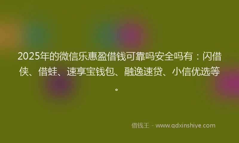 2025年的微信乐惠盈借钱可靠吗安全吗有：闪借侠、借蛙、速享宝钱包、融逸速贷、小信优选等。