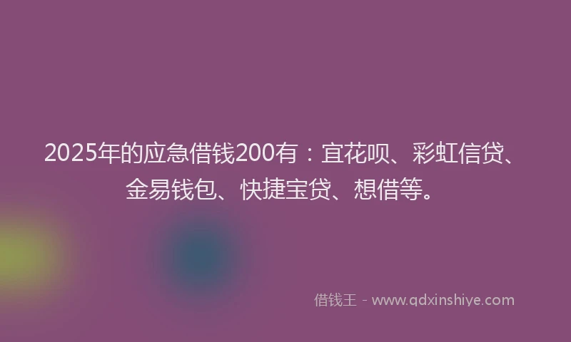 2025年的应急借钱200有：宜花呗、彩虹信贷、金易钱包、快捷宝贷、想借等。