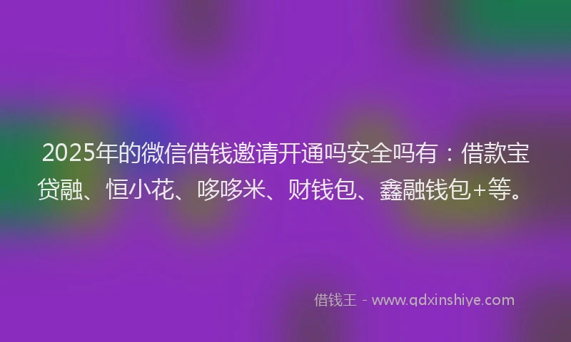 2025年的微信借钱邀请开通吗安全吗有：借款宝贷融、恒小花、哆哆米、财钱包、鑫融钱包+等。