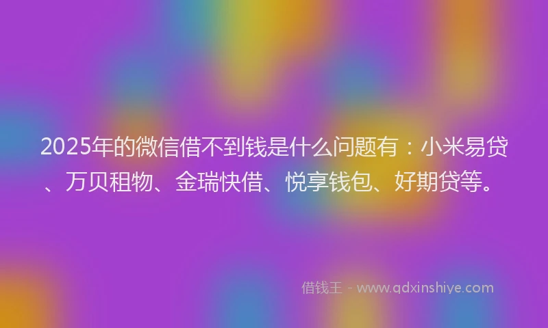 2025年的微信借不到钱是什么问题有：小米易贷、万贝租物、金瑞快借、悦享钱包、好期贷等。