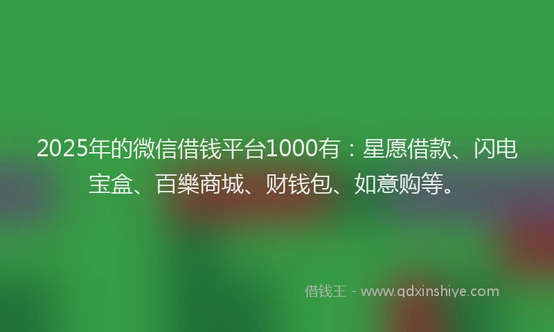 2025年的微信借钱平台1000有：星愿借款、闪电宝盒、百樂商城、财钱包、如意购等。