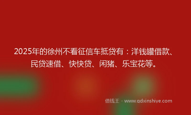 2025年的徐州不看征信车抵贷有：洋钱罐借款、民贷速借、快快贷、闲猪、乐宝花等。