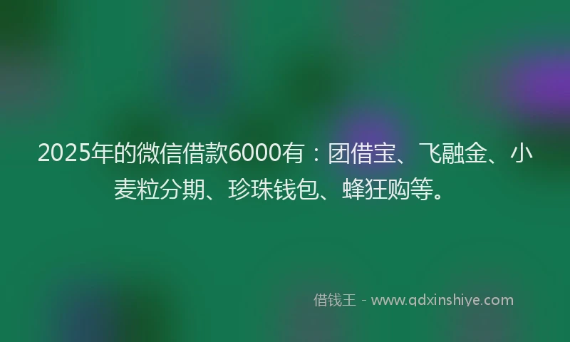 2025年的微信借款6000有：团借宝、飞融金、小麦粒分期、珍珠钱包、蜂狂购等。