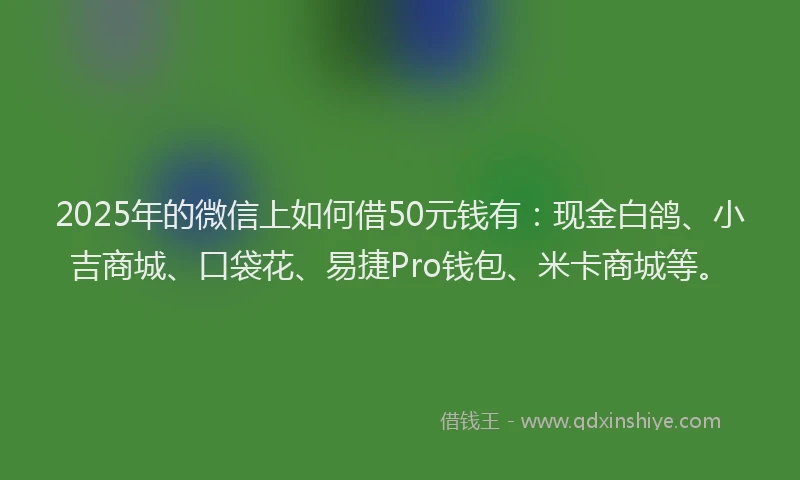 2025年的微信上如何借50元钱有：现金白鸽、小吉商城、口袋花、易捷Pro钱包、米卡商城等。