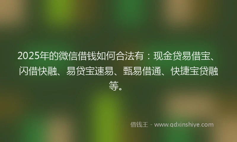 2025年的微信借钱如何合法有：现金贷易借宝、闪借快融、易贷宝速易、甄易借通、快捷宝贷融等。