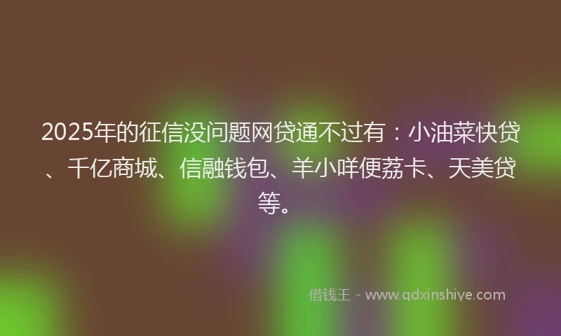 2025年的征信没问题网贷通不过有：小油菜快贷、千亿商城、信融钱包、羊小咩便荔卡、天美贷等。