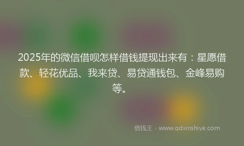 2025年的微信借呗怎样借钱提现出来有：星愿借款、轻花优品、我来贷、易贷通钱包、金峰易购等。