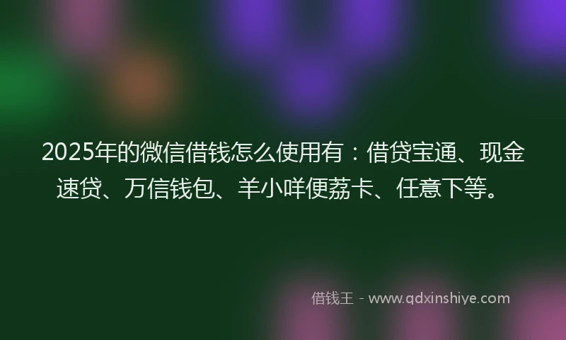 2025年的微信借钱怎么使用有：借贷宝通、现金速贷、万信钱包、羊小咩便荔卡、任意下等。