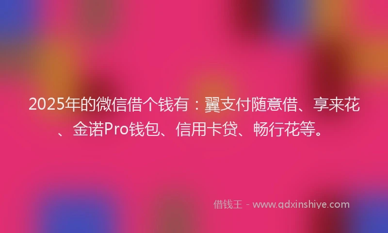 2025年的微信借个钱有：翼支付随意借、享来花、金诺Pro钱包、信用卡贷、畅行花等。