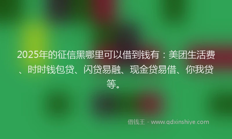 2025年的征信黑哪里可以借到钱有：美团生活费、时时钱包贷、闪贷易融、现金贷易借、你我贷等。