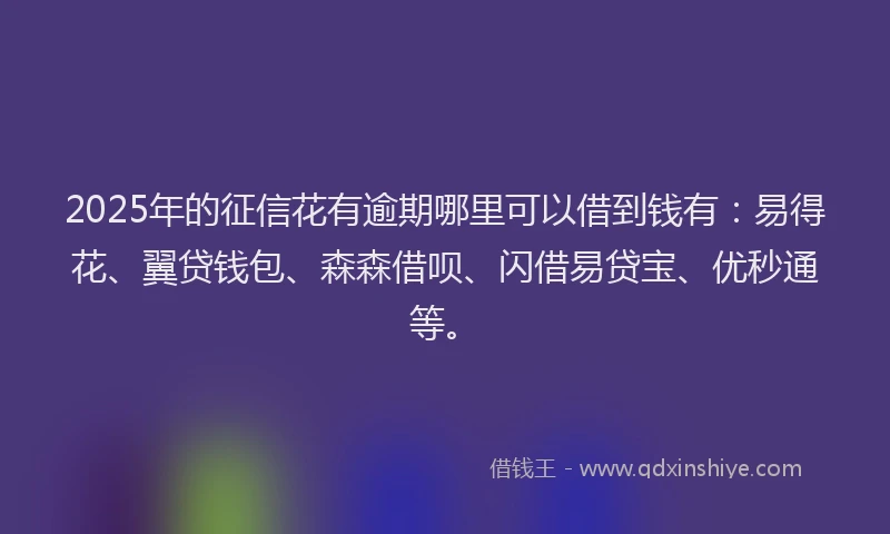 2025年的征信花有逾期哪里可以借到钱有：易得花、翼贷钱包、森森借呗、闪借易贷宝、优秒通等。