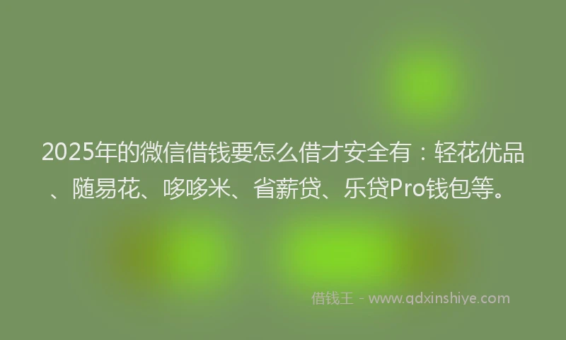 2025年的微信借钱要怎么借才安全有：轻花优品、随易花、哆哆米、省薪贷、乐贷Pro钱包等。