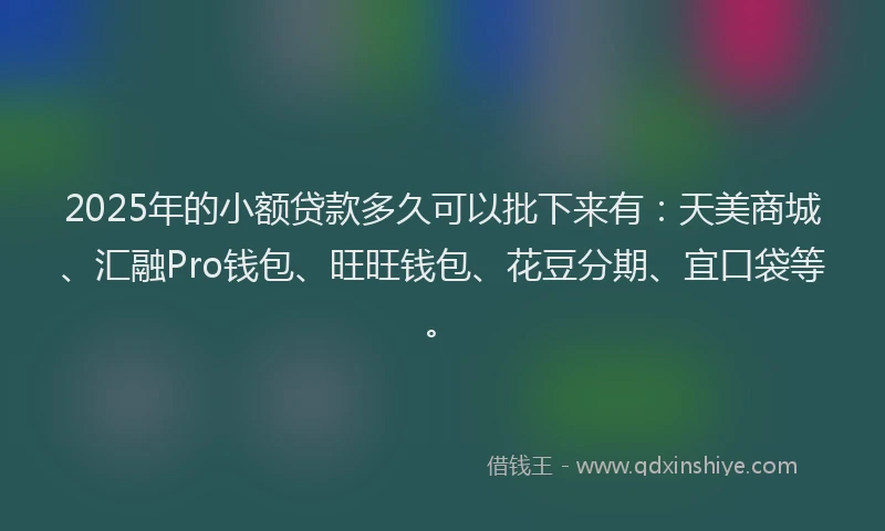 2025年的小额贷款多久可以批下来有：天美商城、汇融Pro钱包、旺旺钱包、花豆分期、宜口袋等。