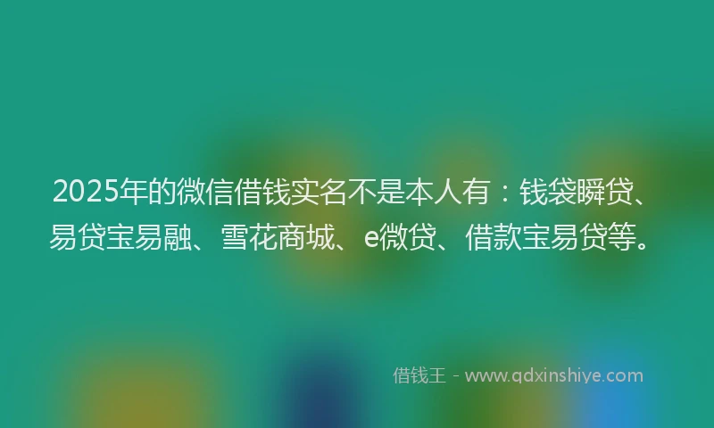 2025年的微信借钱实名不是本人有：钱袋瞬贷、易贷宝易融、雪花商城、e微贷、借款宝易贷等。