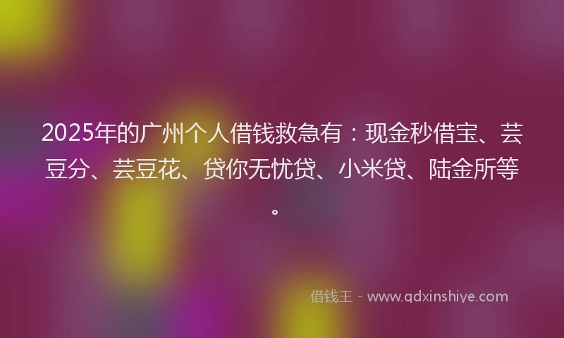 2025年的广州个人借钱救急有：现金秒借宝、芸豆分、芸豆花、贷你无忧贷、小米贷、陆金所等。