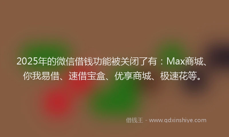 2025年的微信借钱功能被关闭了有：Max商城、你我易借、速借宝盒、优享商城、极速花等。
