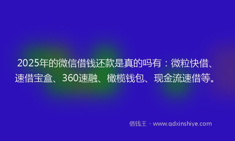 2025年的微信借钱还款是真的吗有：微粒快借、速借宝盒、360速融、橄榄钱包、现金流速借等。