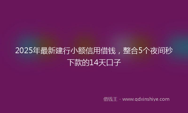 2025年最新建行小额信用借钱，整合5个夜间秒下款的14天口子