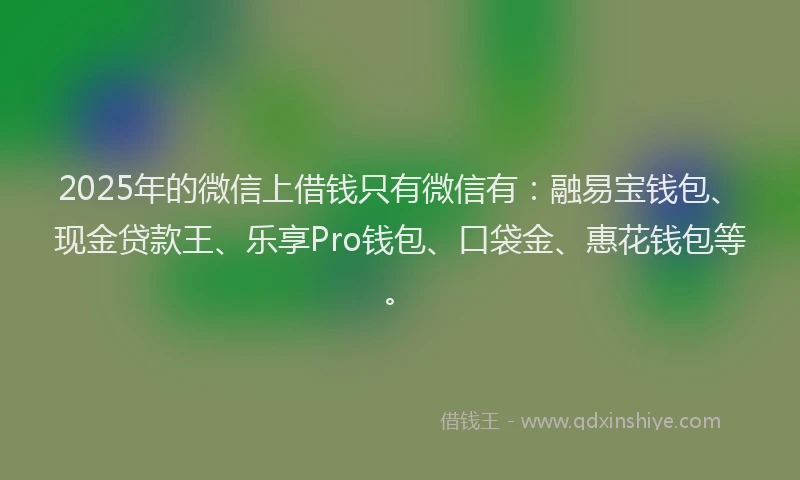 2025年的微信上借钱只有微信有：融易宝钱包、现金贷款王、乐享Pro钱包、口袋金、惠花钱包等。