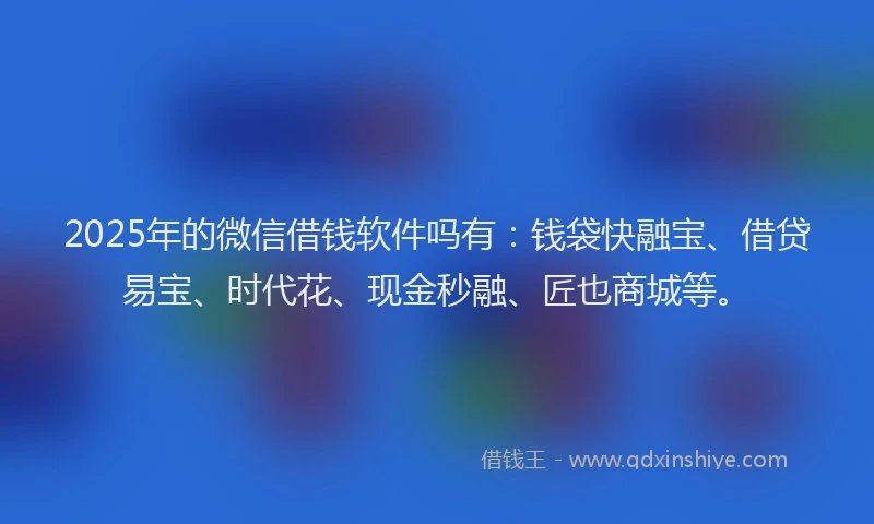 2025年的微信借钱软件吗有：钱袋快融宝、借贷易宝、时代花、现金秒融、匠也商城等。