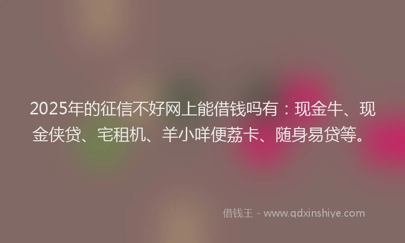 2025年的征信不好网上能借钱吗有:现金牛、现金侠贷、宅租机、羊小咩便荔卡、随身易贷等。