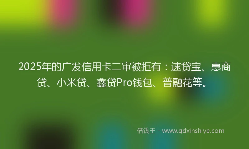 2025年的广发信用卡二审被拒有：速贷宝、惠商贷、小米贷、鑫贷Pro钱包、普融花等。