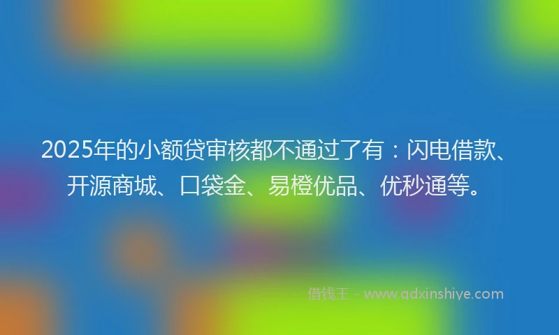 2025年的小额贷审核都不通过了有：闪电借款、开源商城、口袋金、易橙优品、优秒通等。
