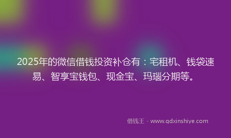 2025年的微信借钱投资补仓有：宅租机、钱袋速易、智享宝钱包、现金宝、玛瑙分期等。