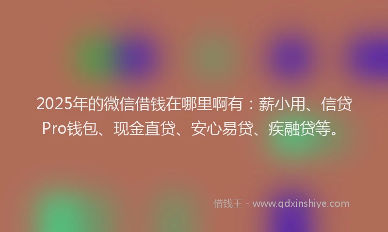2025年的微信借钱在哪里啊有：薪小用、信贷Pro钱包、现金直贷、安心易贷、疾融贷等。