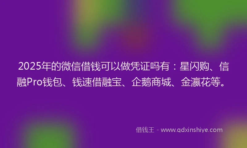 2025年的微信借钱可以做凭证吗有：星闪购、信融Pro钱包、钱速借融宝、企鹅商城、金瀛花等。