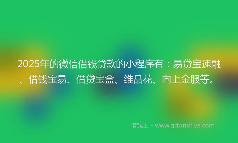 2025年的微信借钱贷款的小程序有：易贷宝速融、借钱宝易、借贷宝盒、维品花、向上金服等。