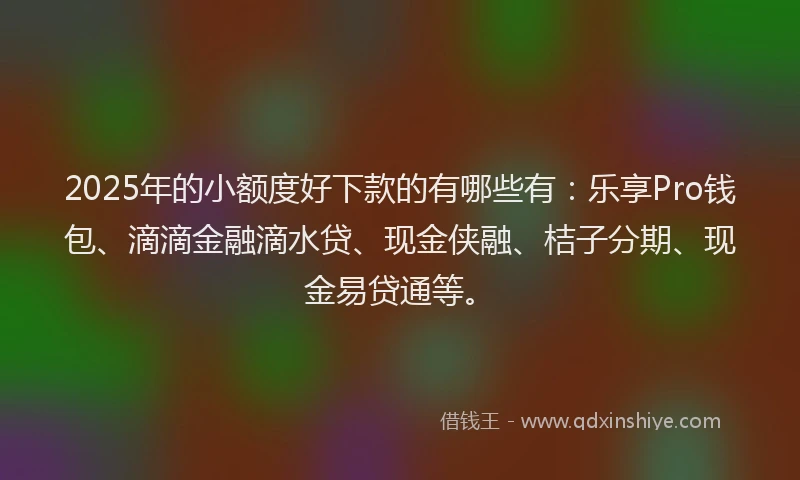 2025年的小额度好下款的有哪些有：乐享Pro钱包、滴滴金融滴水贷、现金侠融、桔子分期、现金易贷通等。