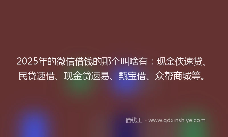 2025年的微信借钱的那个叫啥有：现金侠速贷、民贷速借、现金贷速易、甄宝借、众帮商城等。