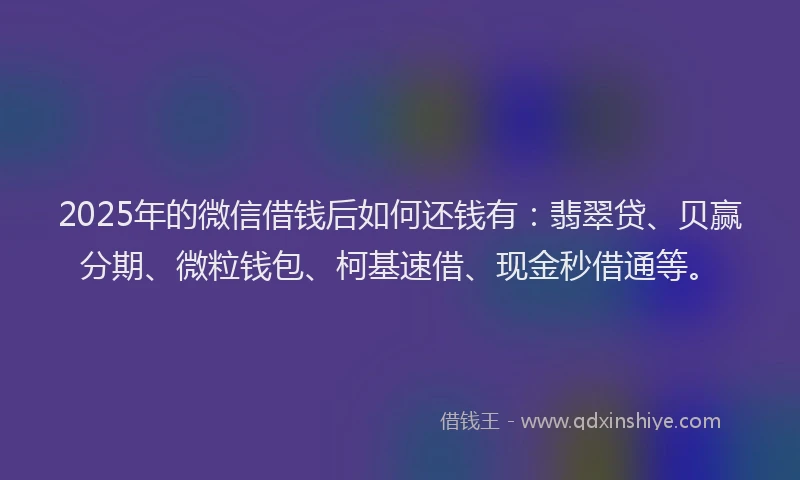 2025年的微信借钱后如何还钱有：翡翠贷、贝赢分期、微粒钱包、柯基速借、现金秒借通等。