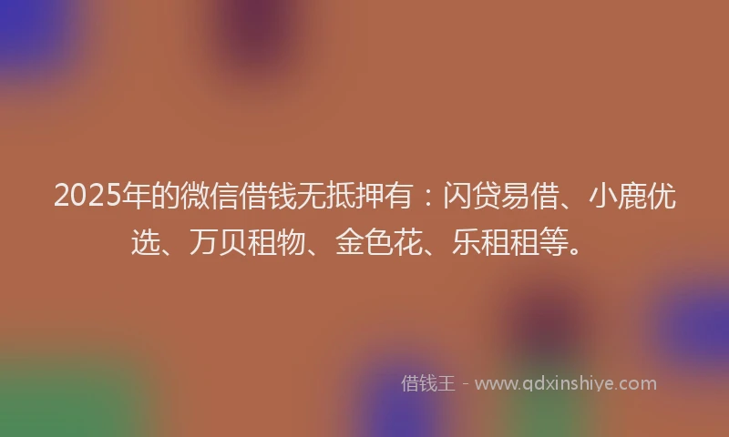 2025年的微信借钱无抵押有：闪贷易借、小鹿优选、万贝租物、金色花、乐租租等。