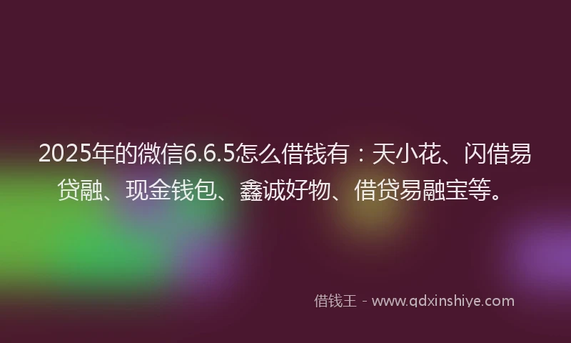 2025年的微信6.6.5怎么借钱有：天小花、闪借易贷融、现金钱包、鑫诚好物、借贷易融宝等。