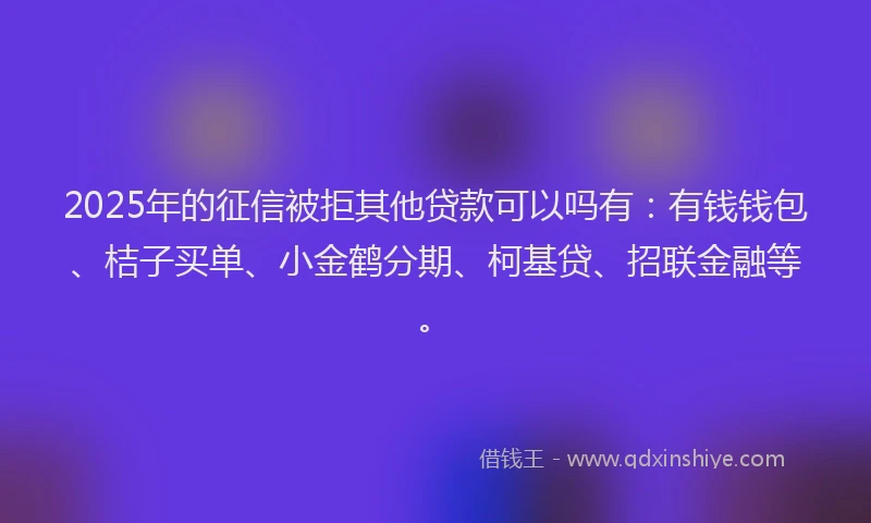 2025年的征信被拒其他贷款可以吗有：有钱钱包、桔子买单、小金鹤分期、柯基贷、招联金融等。