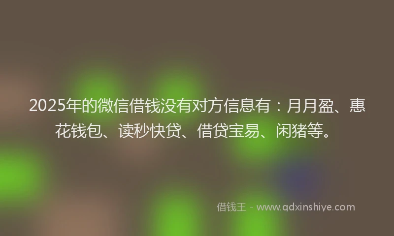 2025年的微信借钱没有对方信息有：月月盈、惠花钱包、读秒快贷、借贷宝易、闲猪等。