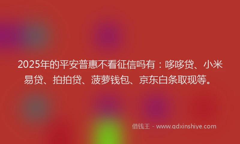 2025年的平安普惠不看征信吗有：哆哆贷、小米易贷、拍拍贷、菠萝钱包、京东白条取现等。