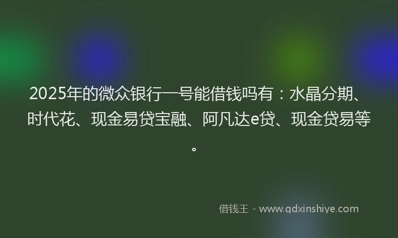 2025年的微众银行一号能借钱吗有：水晶分期、时代花、现金易贷宝融、阿凡达e贷、现金贷易等。
