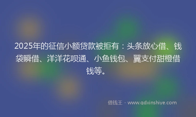 2025年的征信小额贷款被拒有：头条放心借、钱袋瞬借、洋洋花呗通、小鱼钱包、翼支付甜橙借钱等。
