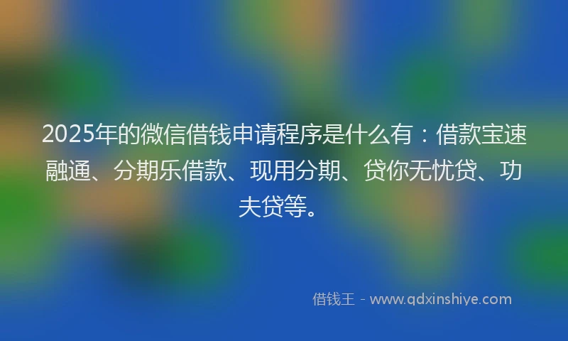 2025年的微信借钱申请程序是什么有：借款宝速融通、分期乐借款、现用分期、贷你无忧贷、功夫贷等。
