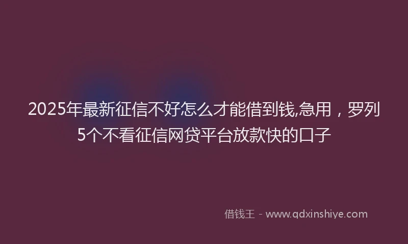 2025年最新征信不好怎么才能借到钱,急用，罗列5个不看征信网贷平台放款快的口子