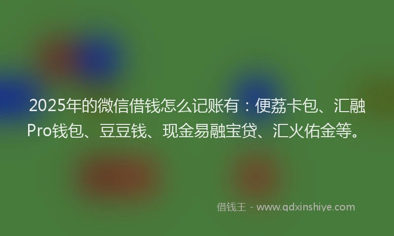 2025年的微信借钱怎么记账有：便荔卡包、汇融Pro钱包、豆豆钱、现金易融宝贷、汇火佑金等。