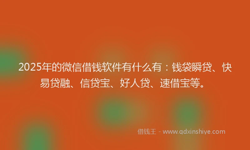 2025年的微信借钱软件有什么有：钱袋瞬贷、快易贷融、信贷宝、好人贷、速借宝等。