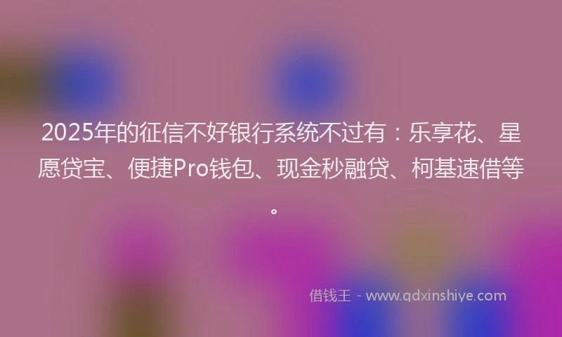 2025年的征信不好银行系统不过有：乐享花、星愿贷宝、便捷Pro钱包、现金秒融贷、柯基速借等。