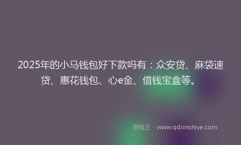 2025年的小马钱包好下款吗有：众安贷、麻袋速贷、惠花钱包、心e金、借钱宝盒等。
