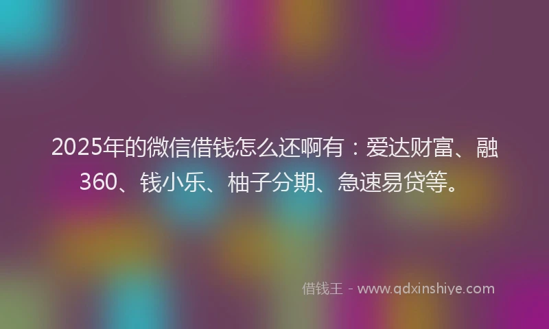 2025年的微信借钱怎么还啊有：爱达财富、融360、钱小乐、柚子分期、急速易贷等。