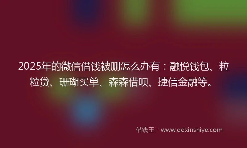 2025年的微信借钱被删怎么办有：融悦钱包、粒粒贷、珊瑚买单、森森借呗、捷信金融等。