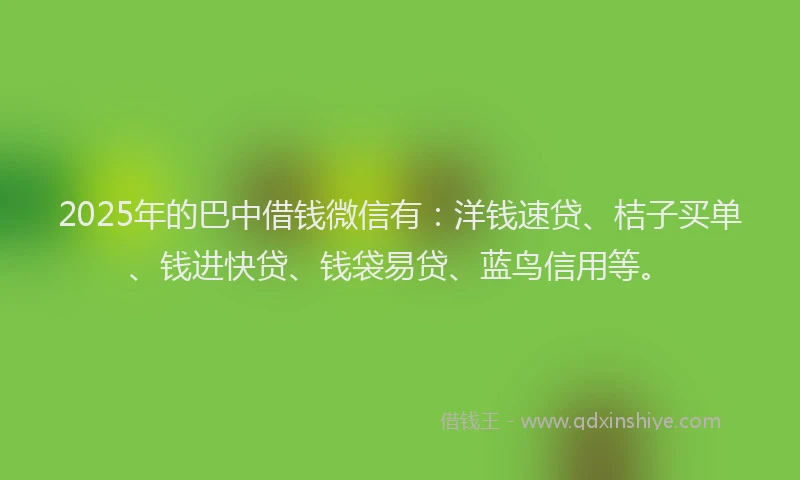 2025年的巴中借钱微信有：洋钱速贷、桔子买单、钱进快贷、钱袋易贷、蓝鸟信用等。